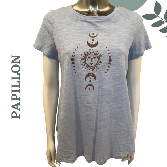 Sun & Moon Phases Short Sleeve Tee Papillon  | Relaxed Fit | Boho Celestial XS - Picture 1 of 6